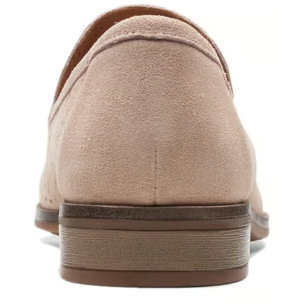 Clarks Women's Sand Trish Calla Perforated Suede Loafers Shoes Size 10 M